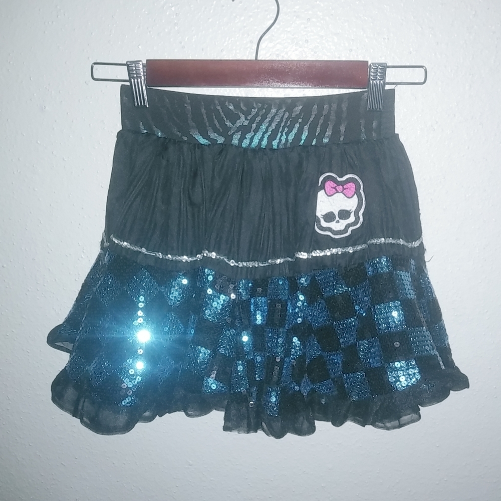 Hot Topic XS/S Monster High Goth Skull Harlequin Black & Blue Tulle Mini Skirt